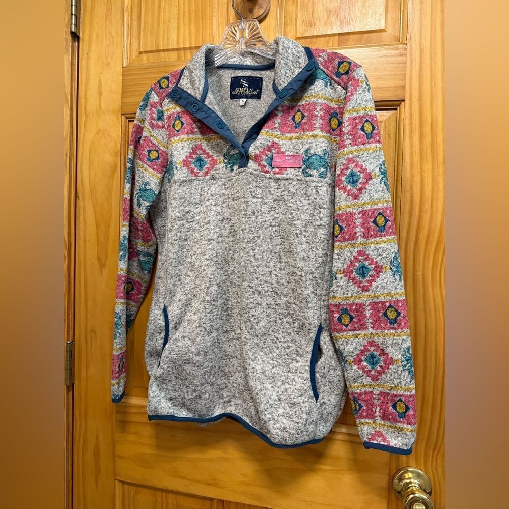 Simply Southern size S blue crab half button pullover
